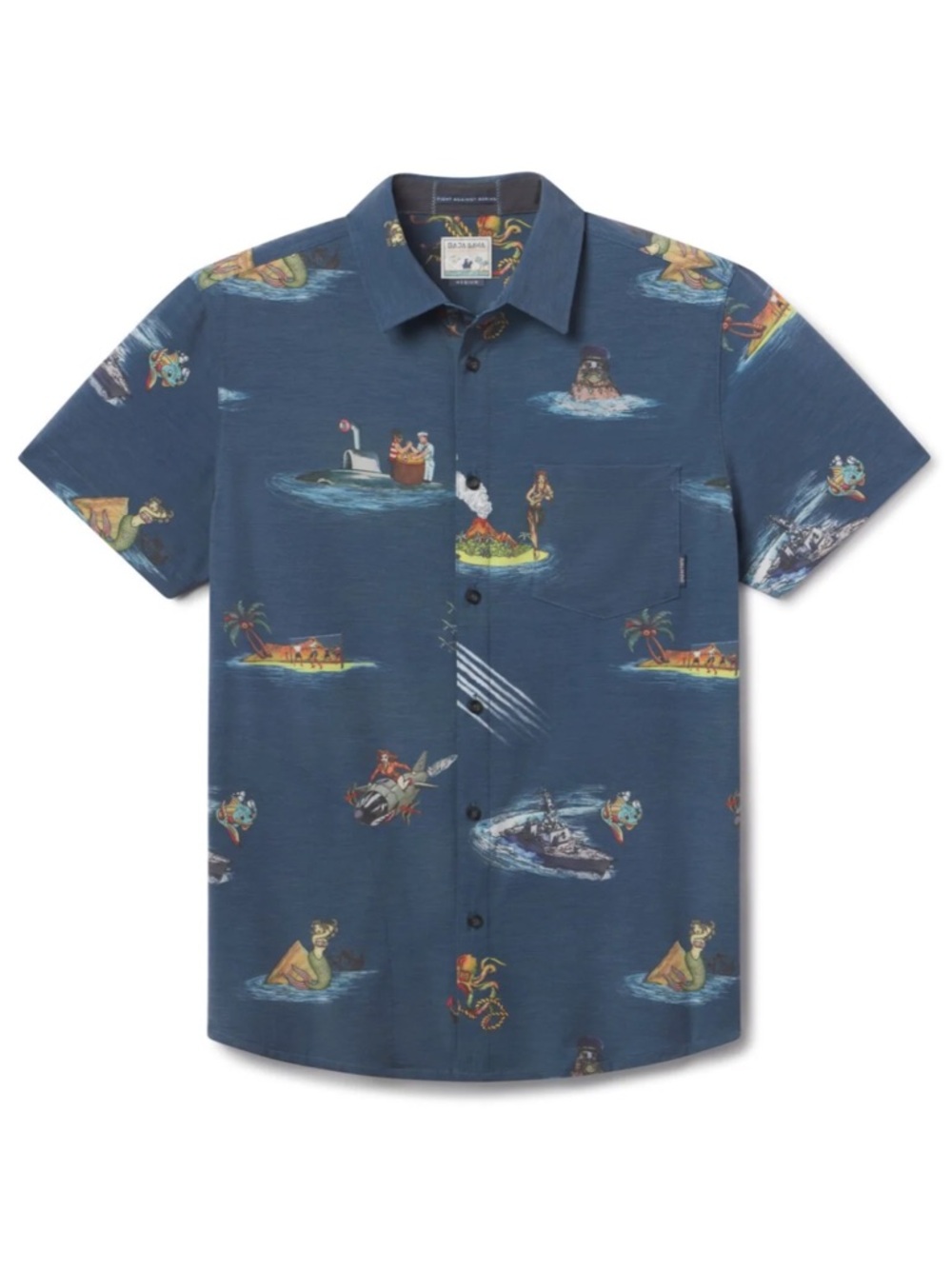 Baja Llama “Sailor Stories” Navy Vagabond Button Up Shirt Men’s Medium